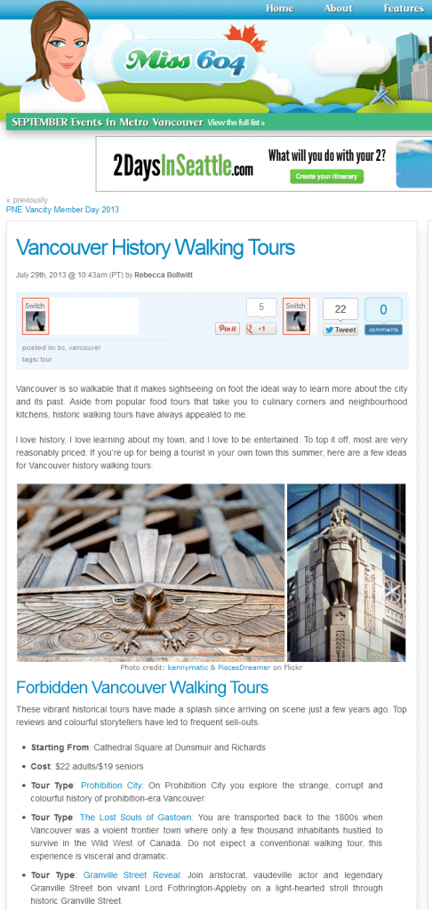 Miss 604 reviews our walking tours 1 Miss 604 Walking Tours Review