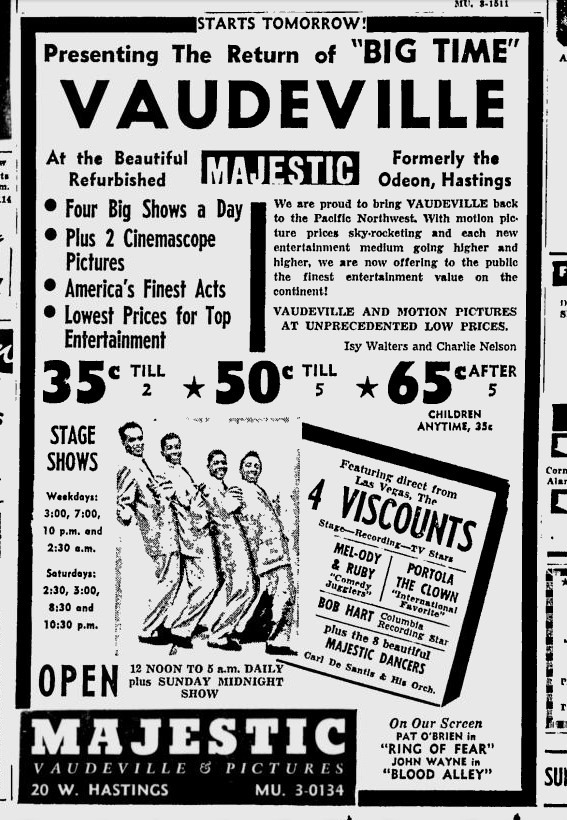 Vancouver, Vaudeville and the City’s Lost Theatre District 3 Majestic Vaudeville 1958 3 13 Vancouver Sunday Sun