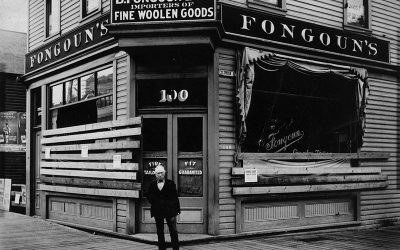 Fongoun's Tailor shop at 100 East Hastings Street showing damage from the 1907 anti-Asian riots.