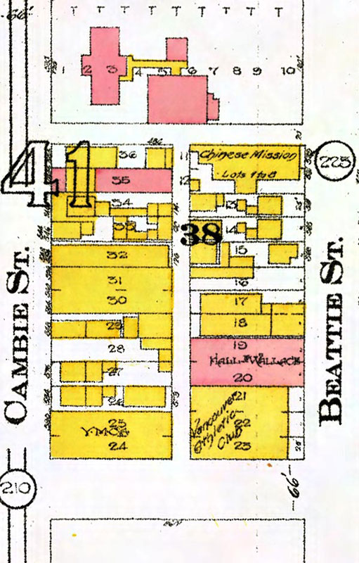 Beatty Lane was the alley between Beatty Street and Cambie. City of Vancouver Archives, taken from the city's Van Map online database. 
