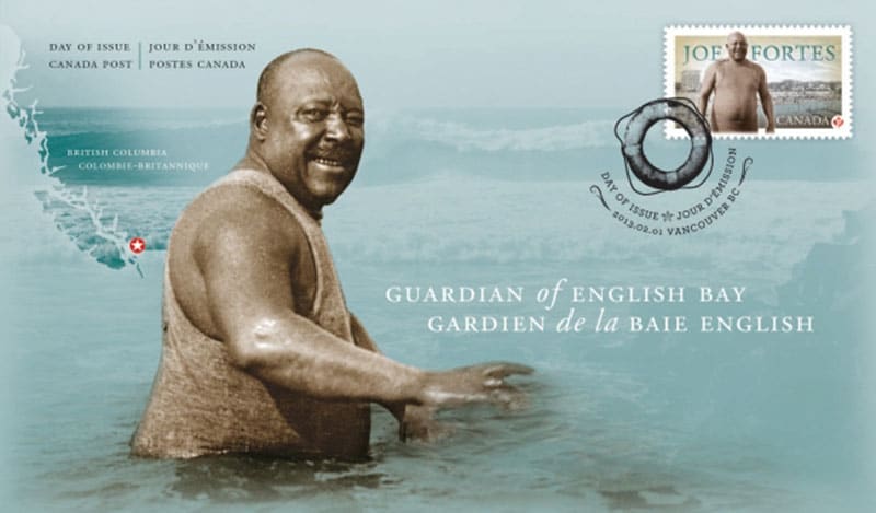 Before he moved into his idyllic little cabin on English Bay, legendary lifeguard Joe Fortes lived with his "Vancouver family," the Scurry's, at 524 Cambie Street, which backed on to Beatty Lane. This 2013 stamp is one of many commemorations acknowledging his contribution to early Vancouver.