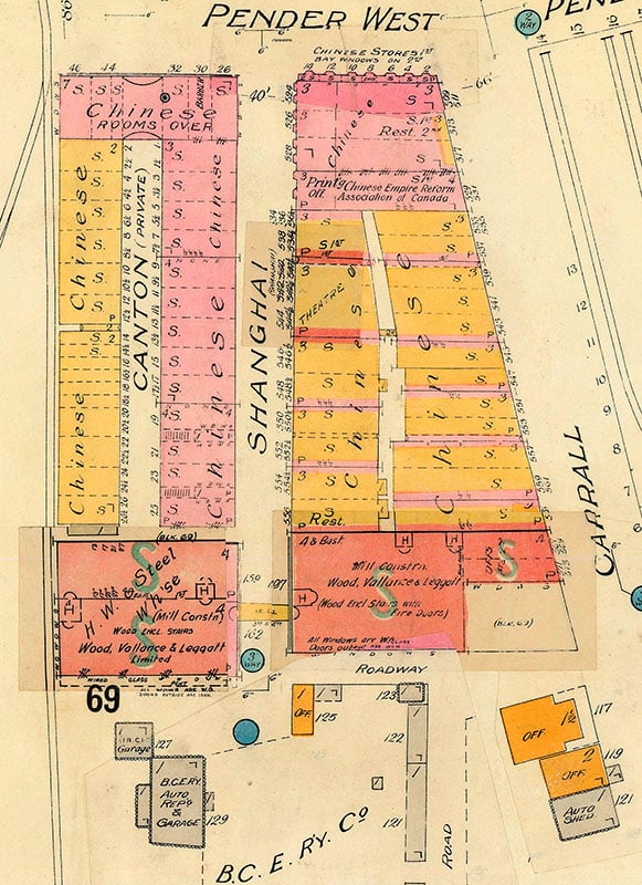 Canton and Shanghai allies, Goad's fire insurance map, 1913. City of Vancouver Archives #1972-582.08