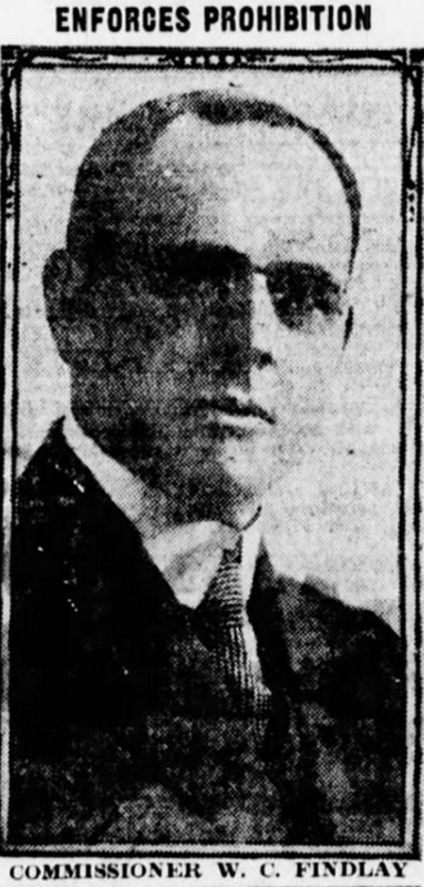 Prohibition Commissioner Walter C Findlay. Daily World 30 August 1918.