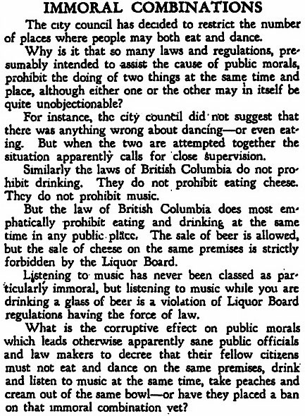 "Immoral Combinations," Vancouver Sun, 4 September 1931.