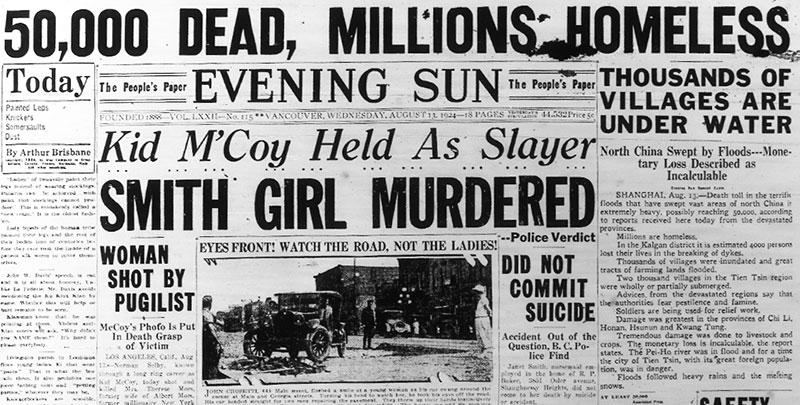 Evening Sun headline declaring Janet Smith death was the result of foul play, 13 August 1924.