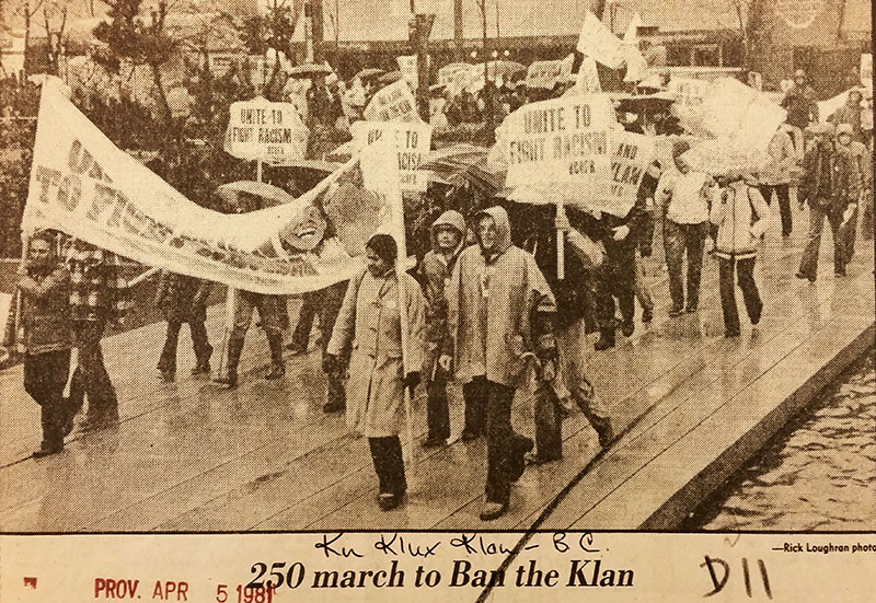 "Ban the Klan" demonstration. Vancouver Province, 5 April 1981.