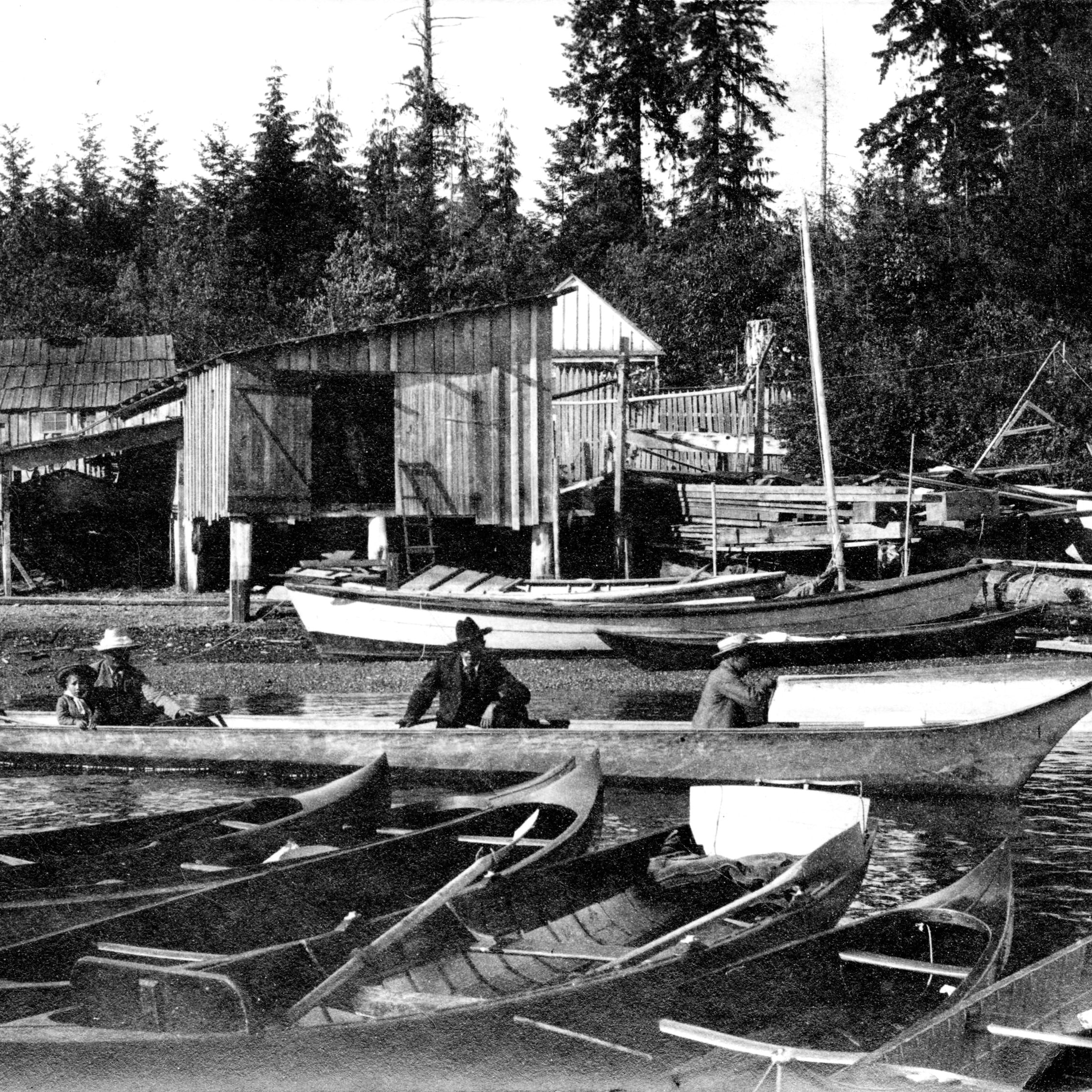 Canoes and a boathouse at Brockton Point 1887 CVA 371 2196 cropped